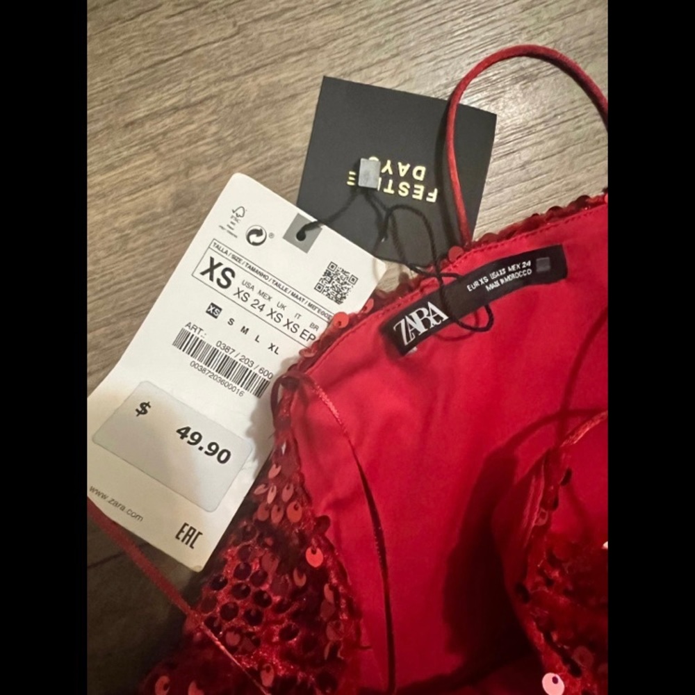 Zara Red Velvet Sequin Mini Dress Size XS NWT New With Tags One Shoulder Cutout - Picture 3 of 3